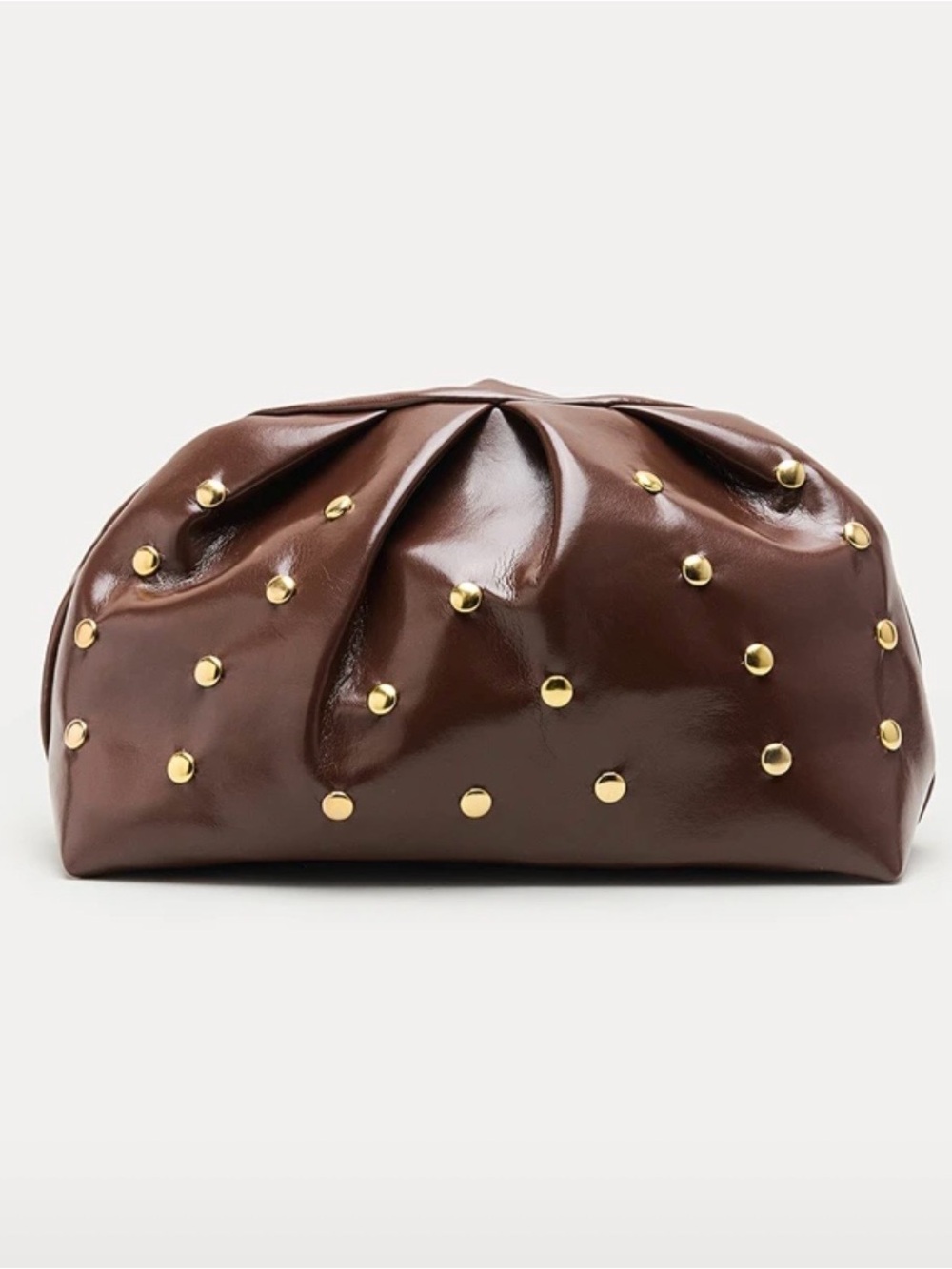 & Other Stories Brown Studded Leather Clutch with Gold Accents